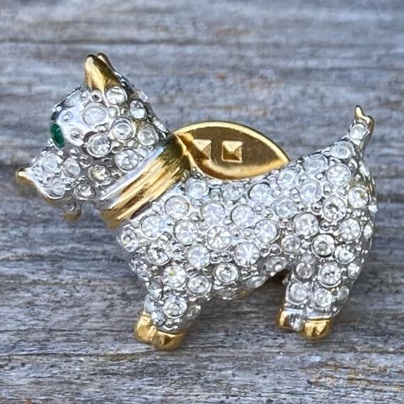 Vintage Carolee Scotty Scottish Terrier Dog Brooch Pin Rhinestone Gold. EUC - Picture 2 of 4
